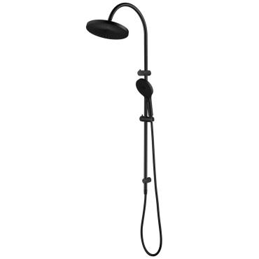 Mica Fluted Gooseneck Dual Shower Rail - Black