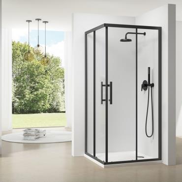 Louve Corner Slider Shower Screen - Black (Matt)