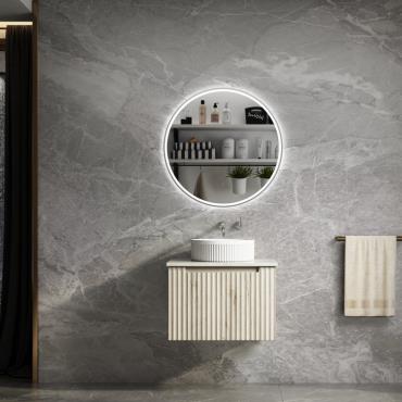 Calder Wall Hung Vanity w/ Stone Top Undermount Bowl - Timber
