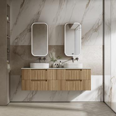 Lovina Tier Wall Hung Vanity w/ Stone Top - Timber