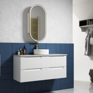 Neva Wall Hung Vanity Cabinet w/ Stone Top Undermount Bowl - White (Matt)