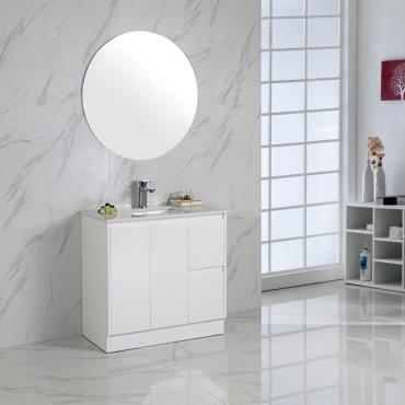 Orion Floor Vanity w/ Stone Top - White (Gloss)