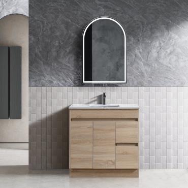 Tobi Floor Vanity w/ Stone Top Undermount Bowl - Timber