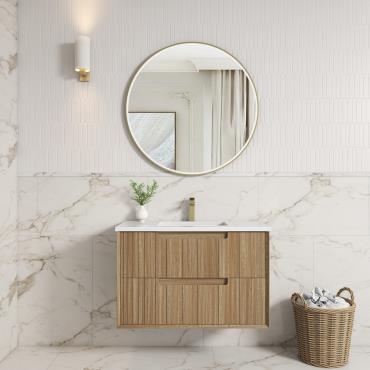 Voulari Framed Wall Hung Vanity - Harvest Oak