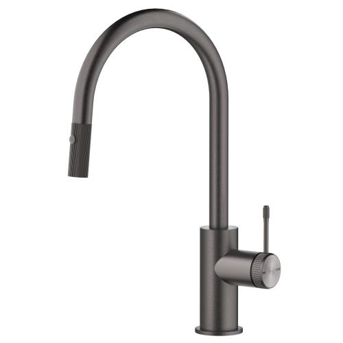 TAPWARE - Mica Fluted Pull-Out Sink Mixer - Gun Metal Grey