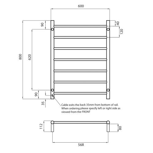 ACCESSORIES - 7 Bar Heated Towel Ladder - Round - 240 Volt - 