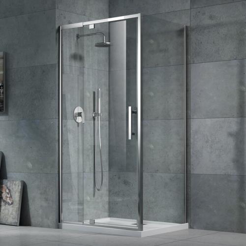 SHOWERS - 900 x 900 Louve Pivot Shower Screen Front and Return Chrome - 