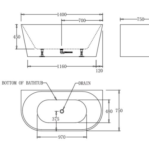 BATHS - ATLANTA Wall Faced Free Standing Bath Tub - 