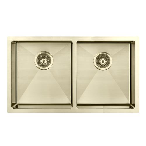 KITCHEN & LAUNDRY - Atlas Double Square Under Mount Sink - Brushed Gold