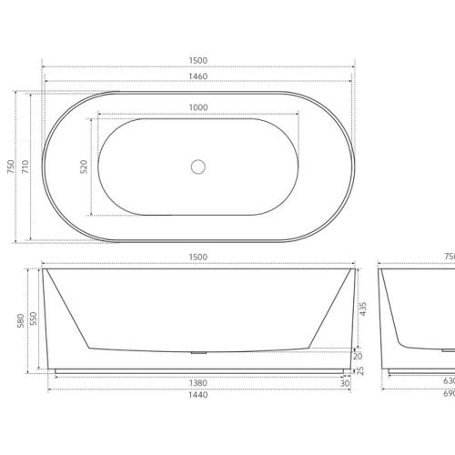BATHS - BRIGHTON Fluted Oval Bath - Matt Black - 