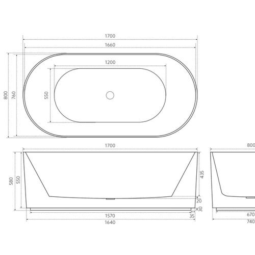 BATHS - BRIGHTON Fluted Oval Bath - Matt Black - 