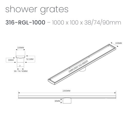 SHOWERS - Brushed Satin Shower Channel - 1000mm
