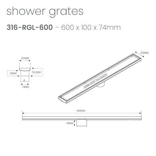 SHOWERS - Gun Metal Grey Shower Channel - 600mm