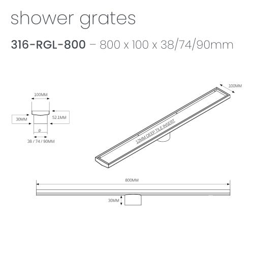 SHOWERS - Gun Metal Grey Shower Channel - 800mm