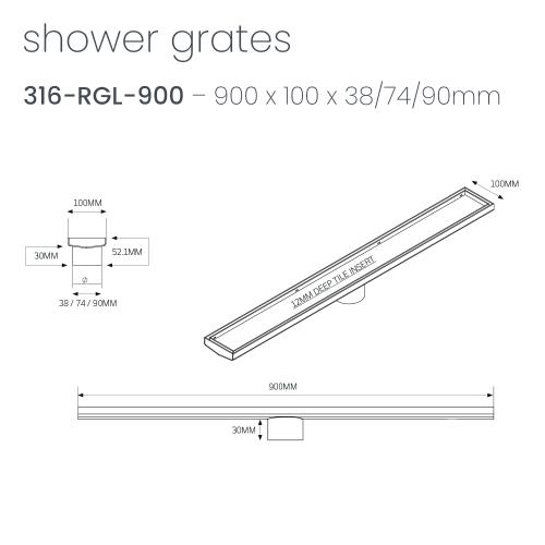 SHOWERS - Gun Metal Grey Shower Channel - 900mm