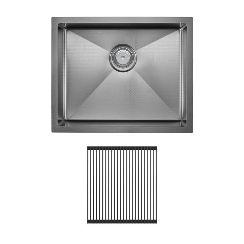 SINKS AND TROUGHS - Hana Anti-Scratch 40L Single Bowl Sink PVD - Gun Metal Grey, Kit (Includes Sink & Roll Up Drainer)