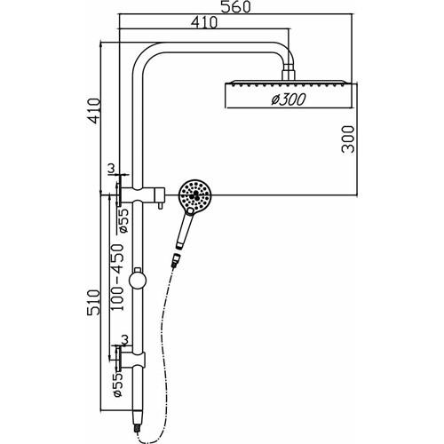 TAPWARE - Ideal Round Black Double Shower on Rail - 