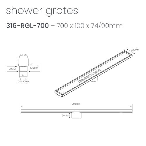 SHOWERS - Matt Black Shower Channel - 700mm