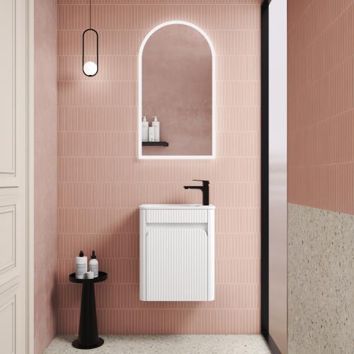 VANITIES - Mini Hartelle Fluted Wall Hung Vanity - White (Matt)