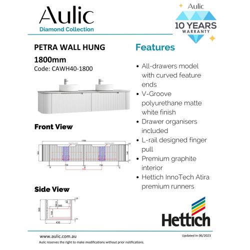 VANITIES - Petra Wall Hung Vanity - 1800mm(Double Bowl)