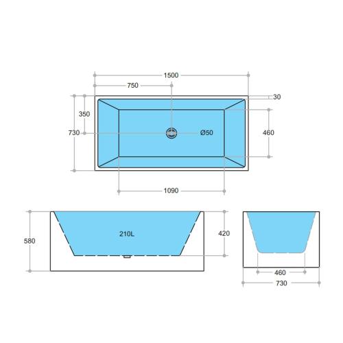 BATHS - THEO Square Free Standing Bathtub - 