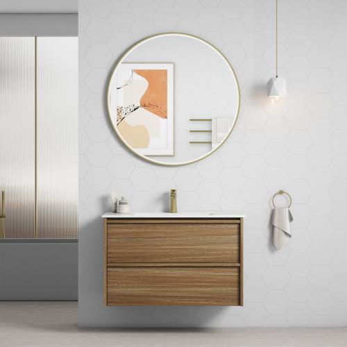VANITIES - Venetta Framed Wall Hung Vanity - Harvest Oak, 900mm, Ceramic Top
