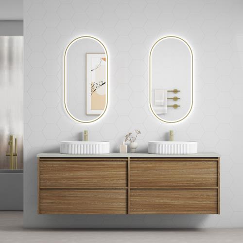 VANITIES - Venetta Framed Wall Hung Vanity - Harvest Oak, 1800mm(Double Bowl)