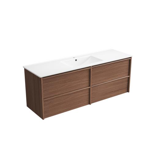 VANITIES - Venetta Framed Wall Hung Vanity - Walnut, 1500mm(Single Bowl), Ceramic Top